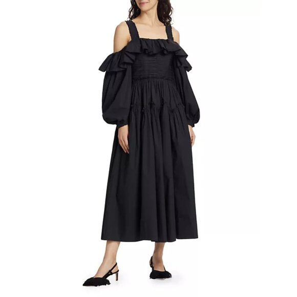 Ulla Johnson Dresses & Skirts - Ulla Johnson Caprice Poplin Off the Shoulder Midi Dress Noir Black Size 2 NEW